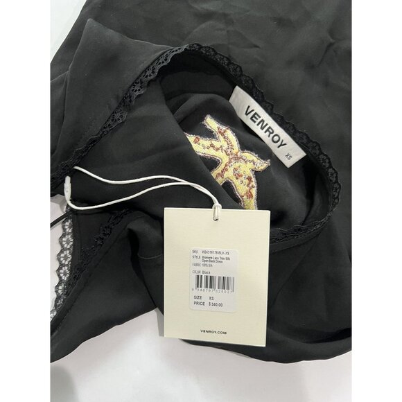 Venroy Lace Trim Silk Open Back Dress in Black - Picture 5 of 5